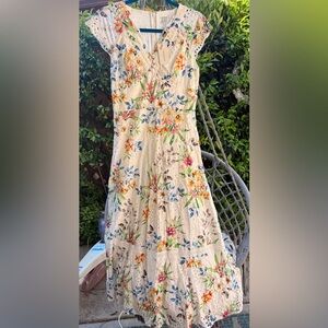 Floral Eyelet Summer maxi Dress - Cream Base with Multicolor Flowers, 2